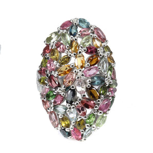 925 Sterling Silver Ring Marquise Tourmaline 5x2.5mm Gemstone Jewelry Size 7.5