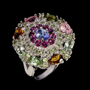 925 Sterling Silver Ring Oval Tanzanite Peridot Tourmaline Gemstone Jewelry Sz 9