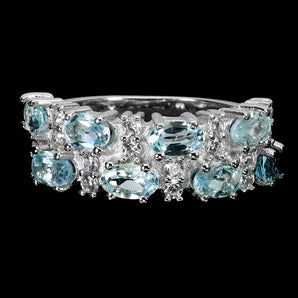 925 Sterling Silver Ring Oval Sky Blue Topaz 5x3mm White Topaz Gemstone Size 7.5