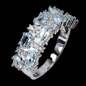 925 Sterling Silver Ring Oval Sky Blue Topaz 5x3mm White Topaz Gemstone Size 7.5