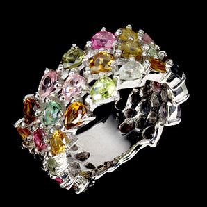925 Sterling Silver Ring Pear Tourmaline 4x3mm Natural Gemstone Jewelry Size 8.5