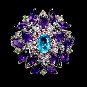 925 Sterling Silver Ring Oval Blue Opal Amethyst Tanzanite Gemstone Jewelry Sz 8