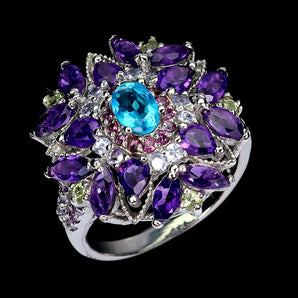 925 Sterling Silver Ring Oval Blue Opal Amethyst Tanzanite Gemstone Jewelry Sz 8