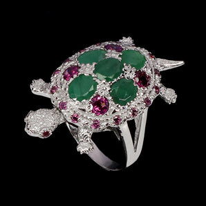 925 Sterling Silver Ring Oval Emerald Rhodolite Garnet Gemstone Jewelry Size 7.5