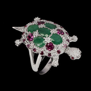 925 Sterling Silver Ring Oval Emerald Rhodolite Garnet Gemstone Jewelry Size 7.5