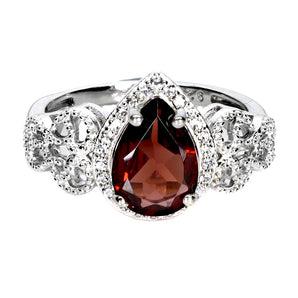 925 Sterling Silver Ring Pear Mozambique Garnet 10x7mm Gemstone Jewelry Size 7