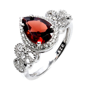 925 Sterling Silver Ring Pear Mozambique Garnet 10x7mm Gemstone Jewelry Size 7