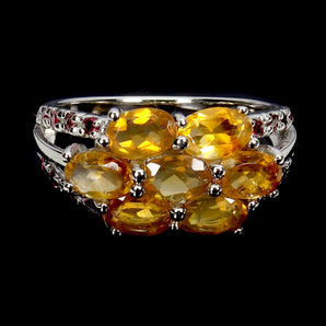925 Sterling Silver Ring Oval Citrine 6x4mm Rhodolite Garnet Gemstone Jewelry 9
