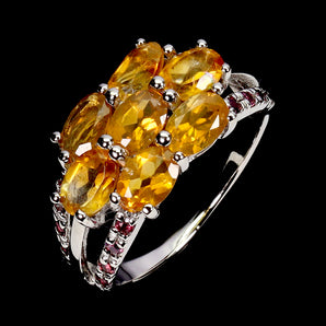 925 Sterling Silver Ring Oval Citrine 6x4mm Rhodolite Garnet Gemstone Jewelry 9