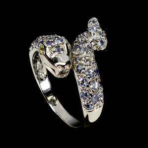 925 Sterling Silver Ring Round Tanzanite Sapphire Cobra Gemstone Jewelry Sz 7.5
