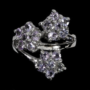 925 Sterling Silver Ring Round Tanzanite Flower Natural Gemstone Jewelry Sz 8.5