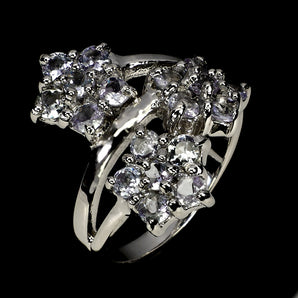 925 Sterling Silver Ring Round Tanzanite Flower Natural Gemstone Jewelry Sz 8.5
