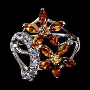925 Sterling Silver Ring Marquise Citrine Sapphire Tanzanite Gemstone Jewelry 7