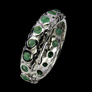 925 Sterling Silver Ring Round Emerald 3mm Natural Gemstone Jewelry Size 8