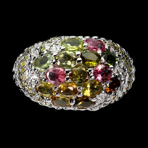 925 Sterling Silver Ring Oval Tourmaline Rhodolite Sapphire Gemstone Jewelry 8.5