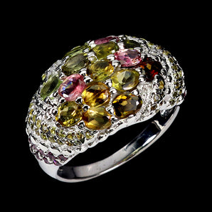 925 Sterling Silver Ring Oval Tourmaline Rhodolite Sapphire Gemstone Jewelry 8.5