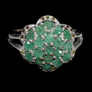 925 Sterling Silver Ring Round Emerald Sapphire Gemstone Jewelry Size 8