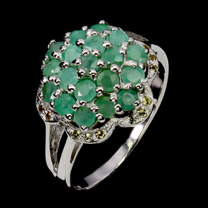 925 Sterling Silver Ring Round Emerald Sapphire Gemstone Jewelry Size 8