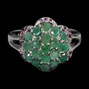 925 Sterling Silver Ring Round Emerald Rhodolite Garnet Gemstone Jewelry Size 8