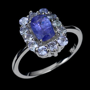 925 Sterling Silver Ring Antique Tanzanite 7x5mm Natural Gemstone Jewelry Sz 7.5