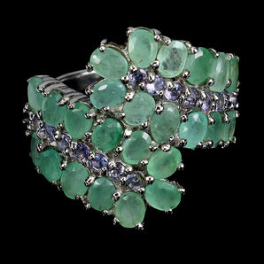 925 Sterling Silver Ring Oval Emerald 4x3mm Tanzanite Gemstone Jewelry Size 8