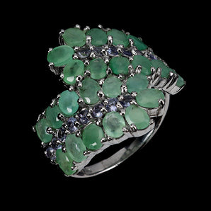 925 Sterling Silver Ring Oval Emerald 4x3mm Tanzanite Gemstone Jewelry Size 8