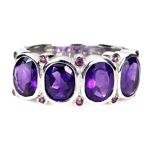 925 Sterling Silver Ring Oval Amethyst 12x10mm Rhodolite Gemstone Jewelry Size 9
