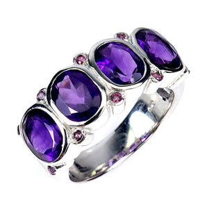925 Sterling Silver Ring Oval Amethyst 12x10mm Rhodolite Gemstone Jewelry Size 9