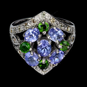 925 Sterling Silver Ring Oval Tanzanite 5x4mm Sapphire Gemstone Jewelry Size 7.5