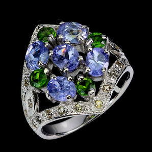 925 Sterling Silver Ring Oval Tanzanite 5x4mm Sapphire Gemstone Jewelry Size 7.5