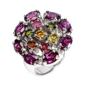 925 Sterling Silver Ring Oval Rhodolite 6x4mm Tourmaline Gemstone Jewelry Size 9