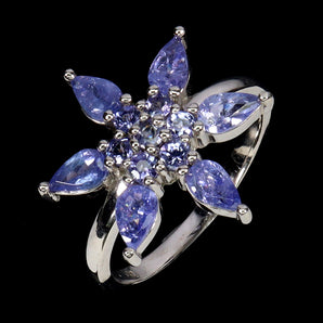 925 Sterling Silver Ring Pear Tanzanite 5x3mm Flower Natural Gemstone Jewelry 6