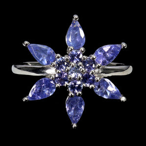 925 Sterling Silver Ring Pear Tanzanite 5x3mm Flower Gemstone Jewelry Size 6.5