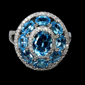 925 Sterling Silver Ring Oval Swiss Blue Topaz 8x6mm Gemstone Jewelry Size 8