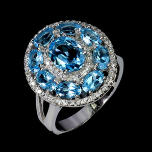 925 Sterling Silver Ring Oval Swiss Blue Topaz 8x6mm Gemstone Jewelry Size 8