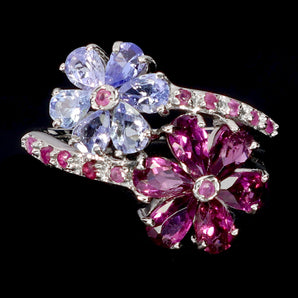 925 Sterling Silver Ring Pear Rhodolite Garnet Ruby Tanzanite Gemstone Jewelry 7