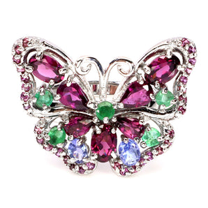 925 Sterling Silver Ring Oval Rhodolite Emerald Tanzanite Butterfly Gemstone 9
