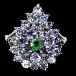 925 Sterling Silver Ring Round Emerald 3mm Tanzanite Natural Gemstone Jewelry 7