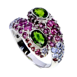 925 Sterling Silver Ring Oval Chrome Diopside 7x5mm Tanzanite Gemstone Jewelry 9
