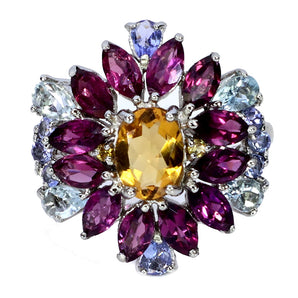 925 Sterling Silver Ring Oval Citrine Sapphire Tanzanite Gemstone Jewelry Size 8