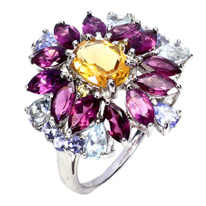 925 Sterling Silver Ring Oval Citrine Sapphire Tanzanite Gemstone Jewelry Size 8