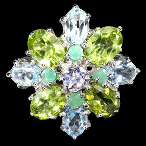 925 Sterling Silver Ring Oval Peridot 7x5mm Aquamarine Emerald Gemstone Size 7
