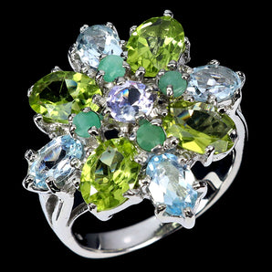 925 Sterling Silver Ring Oval Peridot 7x5mm Aquamarine Emerald Gemstone Size 7