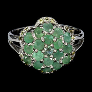 925 Sterling Silver Ring Round Emerald Sapphire Natural Gemstone Jewelry Size 8