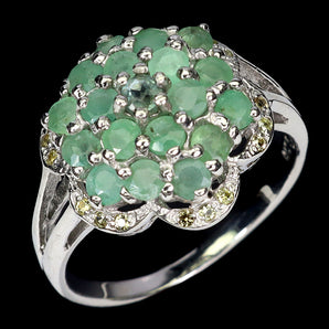 925 Sterling Silver Ring Round Emerald Sapphire Natural Gemstone Jewelry Size 8