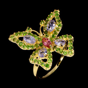 925 Sterling Silver Ring Marquise Tourmaline Tanzanite Butterfly Gemstone 8.5