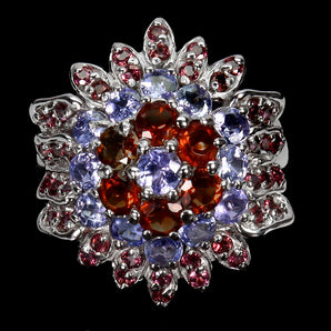 925 Sterling Silver Ring Round Tanzanite Citrine Rhodolite Gemstone Jewelry 8