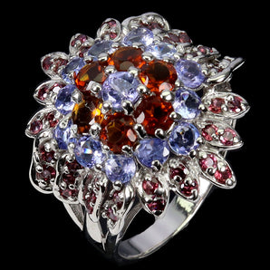 925 Sterling Silver Ring Round Tanzanite Citrine Rhodolite Gemstone Jewelry 8
