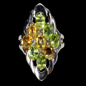 925 Sterling Silver Ring Oval Citrine 6x4mm Peridot Natural Gemstone Jewelry 6.5