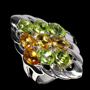 925 Sterling Silver Ring Oval Citrine 6x4mm Peridot Natural Gemstone Jewelry 6.5